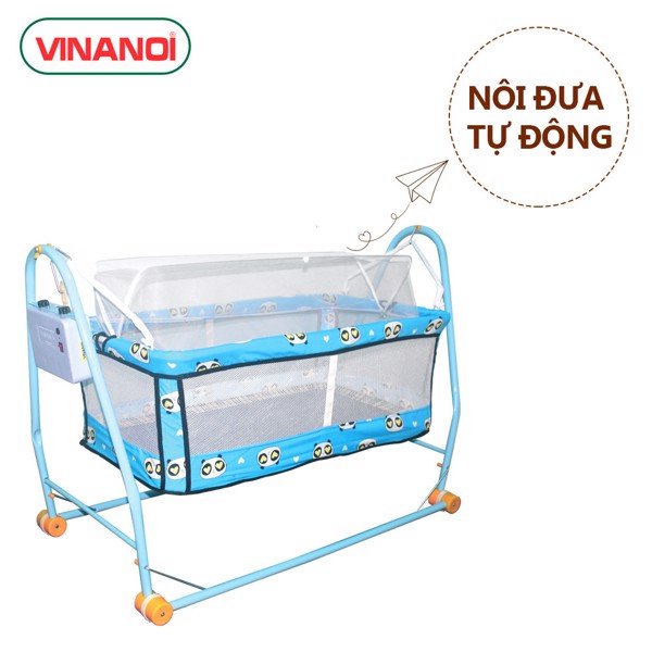 Nôi Tự Động Em Bé Giá Rẻ N20X VINANOI - Sức Đưa 20kg - Lồng Nôi Màu Xanh - Khung Võng Thép Màu Xanh