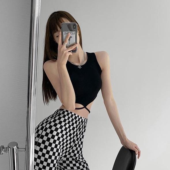 Áo ba lỗ nữ buộc eo HAGA áo sát nách nữ croptop cổ tròn dây buộc nơ lưng ASNBE12