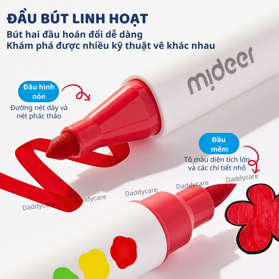 Bút màu 2 đầu , bút highlight đồ dùng học tập cho bé Dual- Tip Washable Marker Mideer