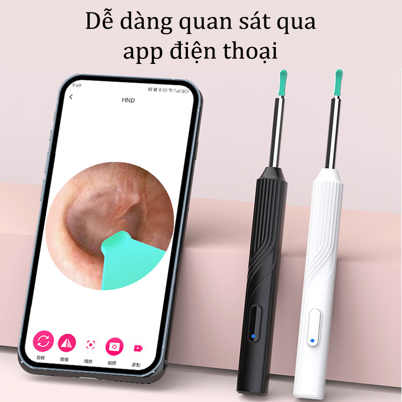 Dụng Cụ Lấy Ráy Tai Cho Bé Có Camera Hình Ảnh Sắc Nét Điều Khiển Qua App 3 Loại Đầu Lấy Đa Năng Đèn LED Siêu Sáng Chống Nước Cây Lấy Ráy Tai Vệ Sinh Sạch Lỗ Tai Giảm Thủng Màng Nhĩ Pin Siêu Trâu Tặng Kèm Bộ Lấy Ráy Tai 8 Món - ML057