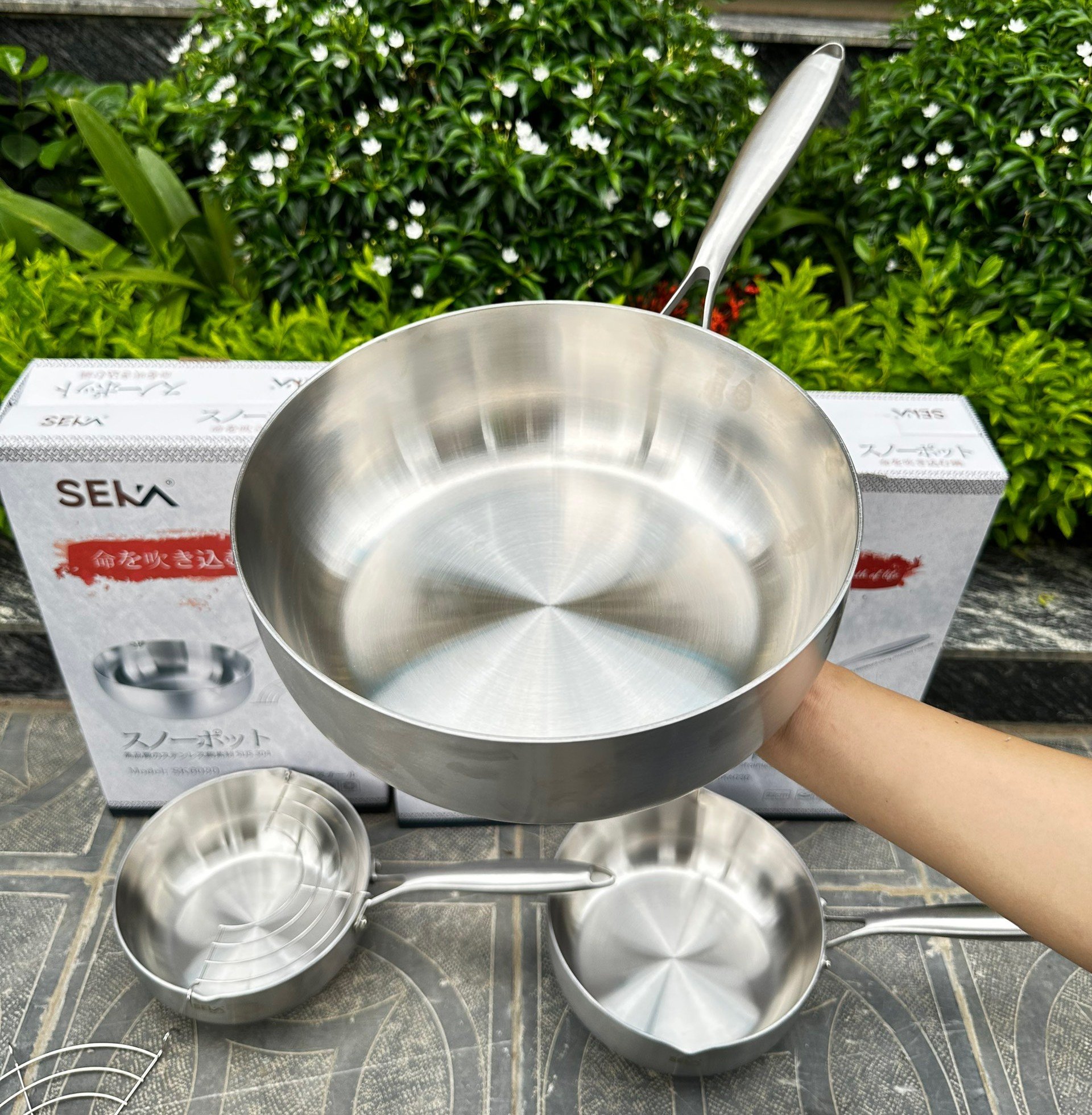 Chảo inox nguyên khối Chảo chống dính đáy từ 22, 24, 26cm SEKA Nhật Bản đun được mọi loại bếp