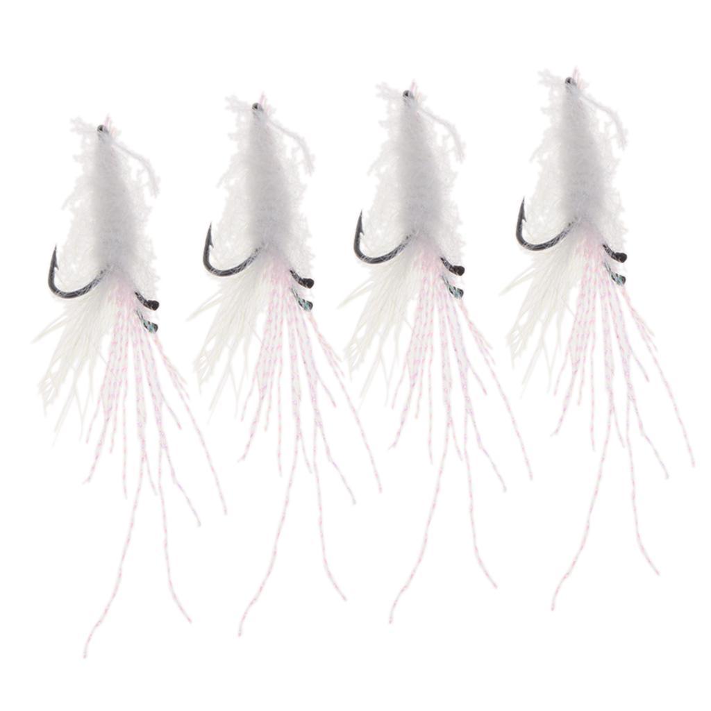 4 pcs Lure Bionic Feathers Fly Hook Freshwater Plush Shrimp Artificial Bait