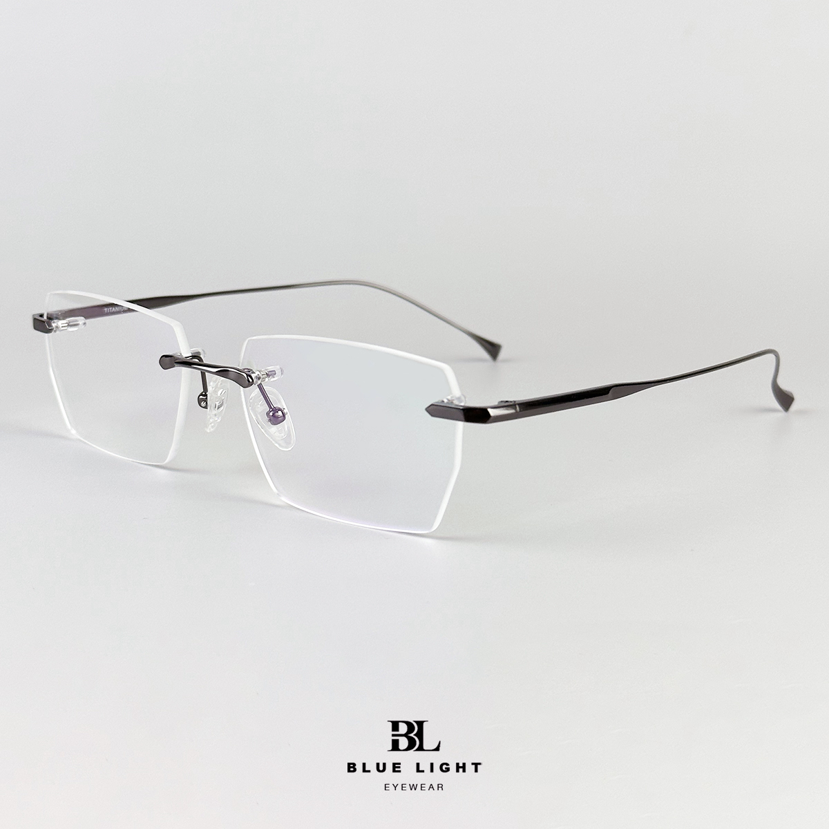 Gọng Kính Cận Giả Cận Nam Nữ Cao Cấp Titanium BLUE LIGHT Mắt Khoan Không Viền Chữ Nhật Bạc Đen Vàng Dày Dặn Cứng Nhẹ