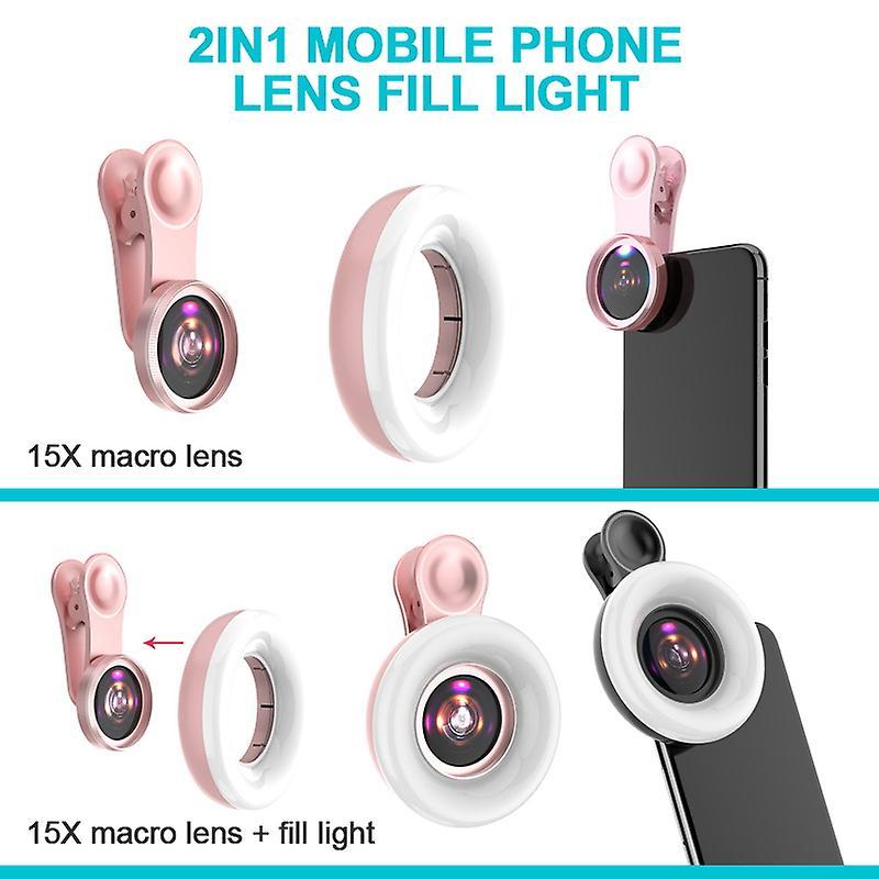 Điện Thoại Di Động Lấp Đầy Ánh Sáng 15x Ống Kính Macro Di Động Selfie Vòng LED Sáng Điện Thoại Selfie Đèn Đa Năng Vòng Kẹp ánh Sáng
