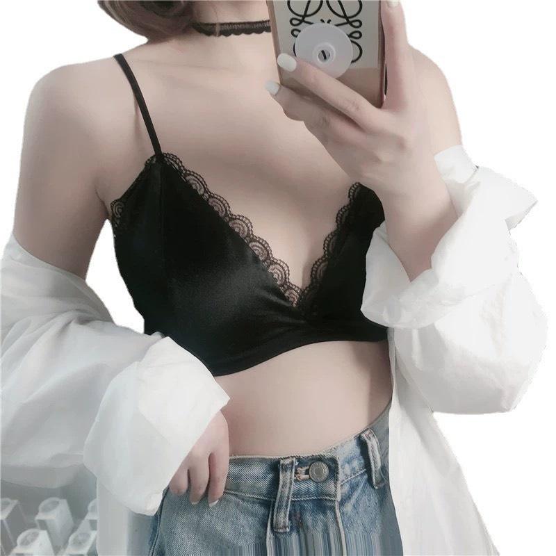 Áo bra Áo lót nữ bralette satin trơn mịn viền ren quyến rũ 0062