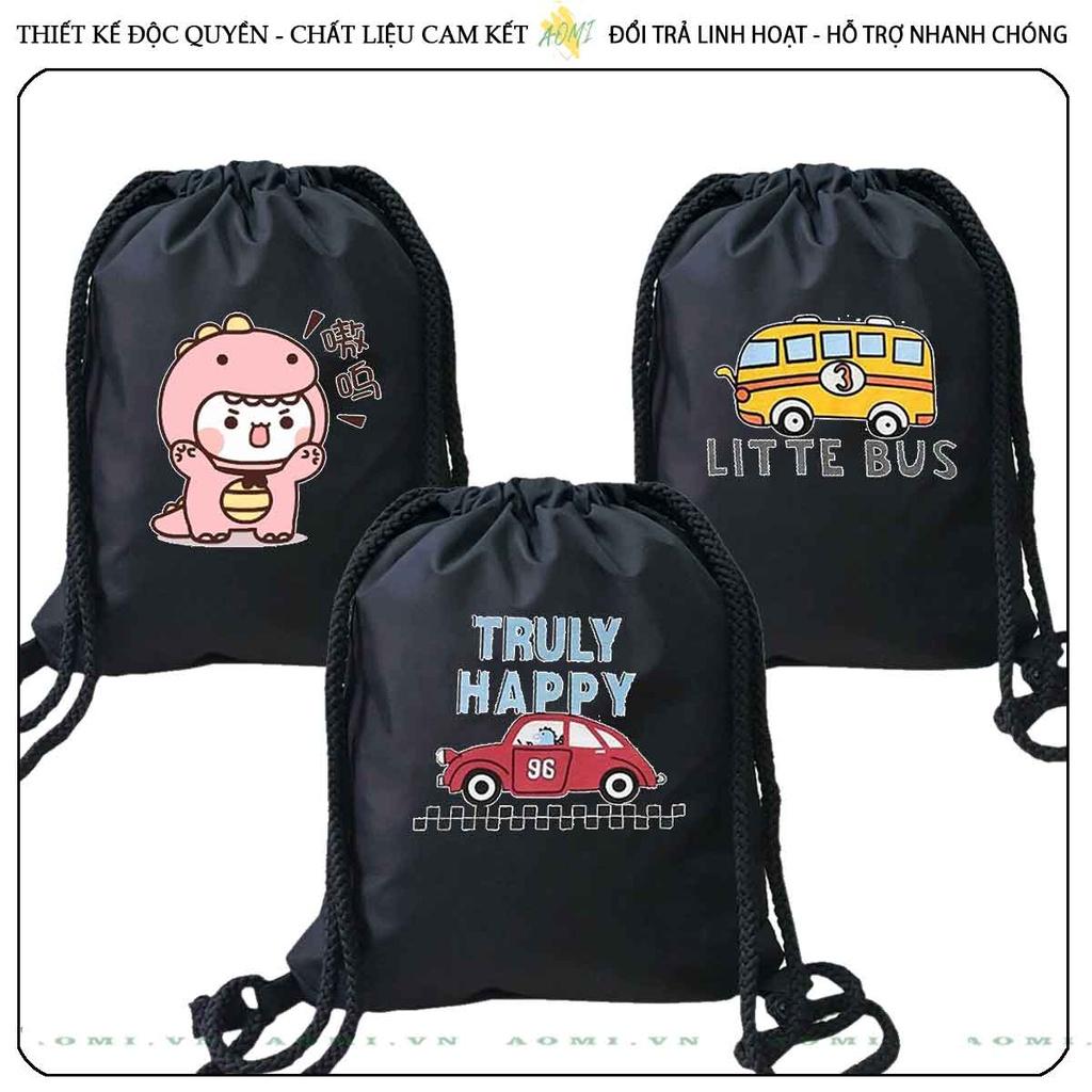 BALO MINI hoat hình khủng long cute AOMIVN DÂY RÚT ĐEO VAI 33x38cm NHỎ XINH UNISEX CHẤT CANVAS CUTE TIỆN ÍCH DU LỊCH