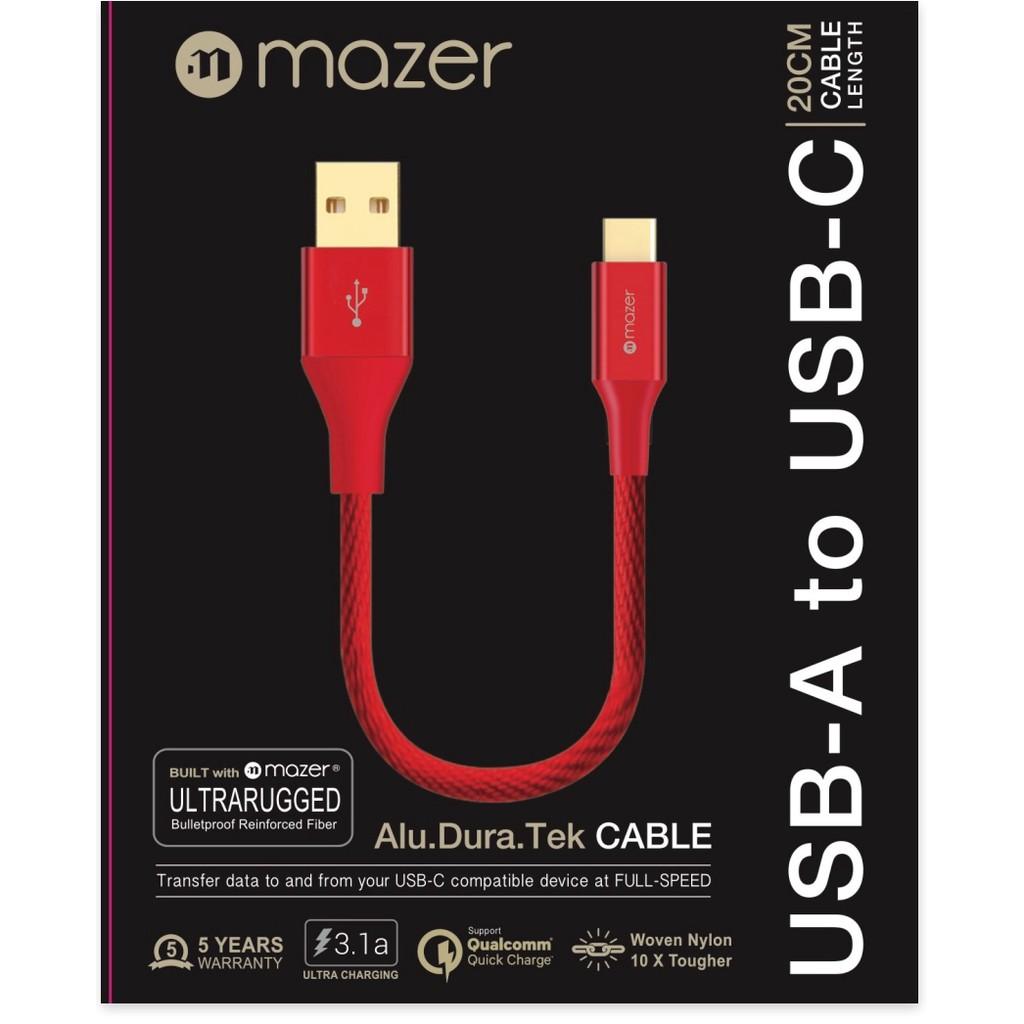 Cáp Sạc Nhanh Mazer USB-A to USB-C (20cm - 1.2m - 2m) ALU.DURA.TEK 3.11A - hàng chính hãng