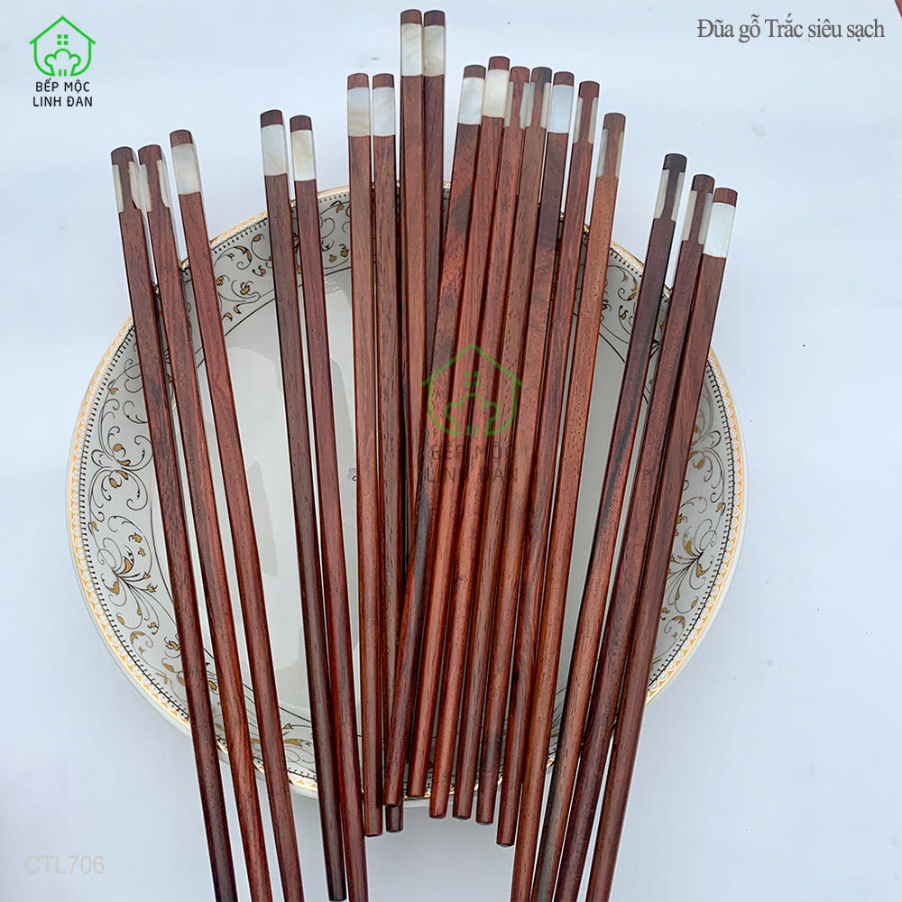 (5 Đôi) Đũa ăn cơm xuất Hàn gỗ trắc ốp xà cừ 2 cạnh siêu sạch (CTL706-5)