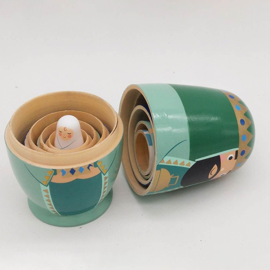 Set of 5 Cartoon Matryoshka Wooden Russian Nesting Dolls Handmade Home Decor