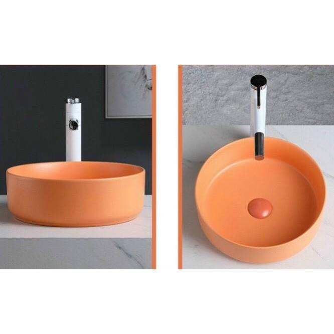 Chậu sứ lavabo tròn màu cam và đen nghệ thuật hiện đại