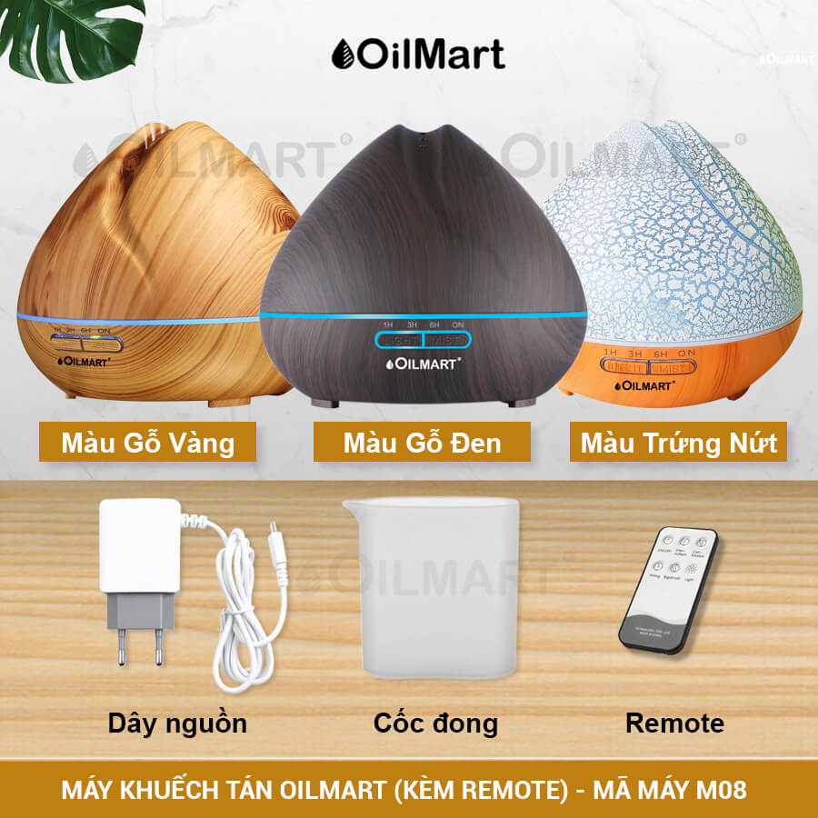 Máy Khuếch Tán Tinh Dầu Oilmart Quả Đào - 10W 400ml (Kèm Điều Khiển