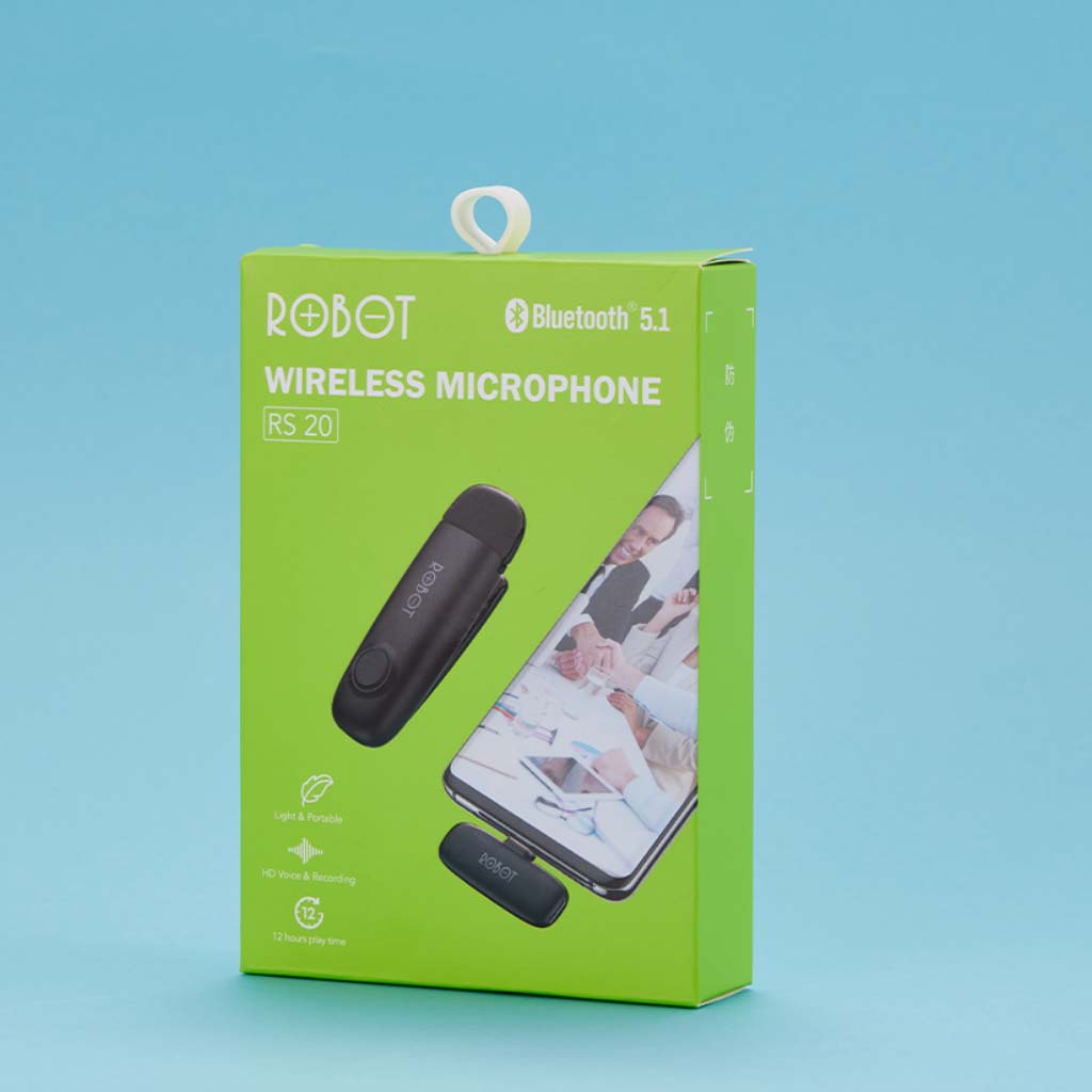 Microphone Di Động Không Dây ROBOT RS20 Nhỏ Gọn Khoảng Cách Kết Nối 10m Dùng Cho Điện Thoại Android - Hàng Chính Hãng