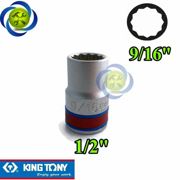 Tuýp 9/16 hệ inch 1/2 Kingtony 433018S loại ngắn 12 cạnh màu trắng 14.29mm