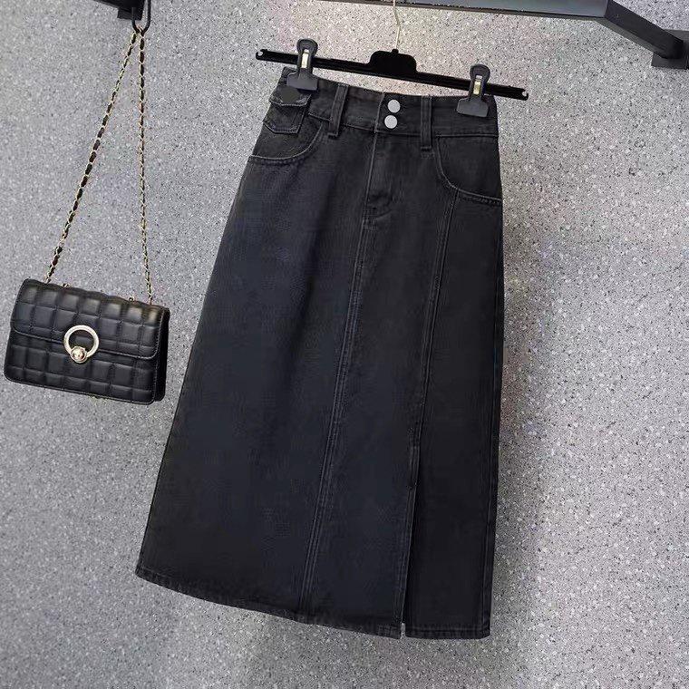 (Sẵn+ Ảnh Thật) Chân Váy Jeans Dài Cạp Cao Xẻ Gấu, Váy Jeans Chữ A DENIM cạp cao