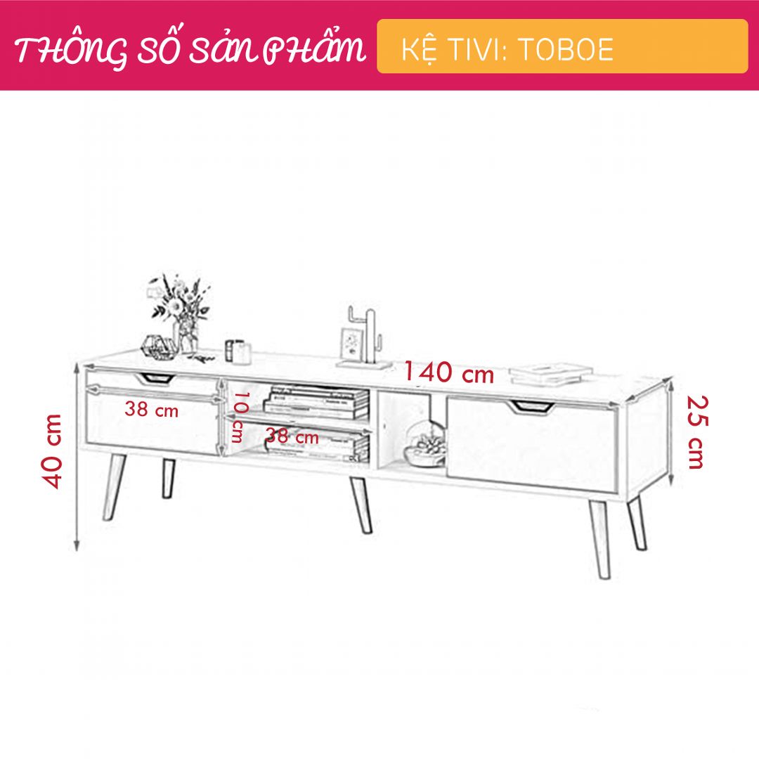 Kệ tivi gỗ hiện đại SMLIFE Toboe | Gỗ MDF dày 17mm chống ẩm | D140xR30xC43cm