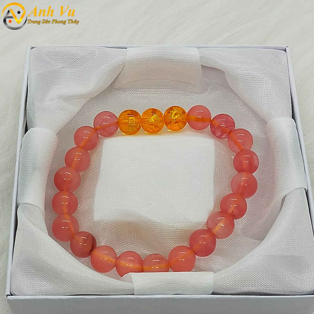 Vòng tay phong thủy mệnh thổ cho nữ chất liệu đá mã não đỏ - Vòng tam hợp thân tý thìn - May mắn bình an