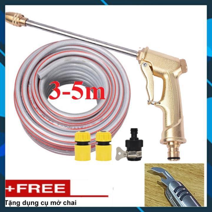 Bộ dây vòi xịt nước rửa xe,tưới cây , tăng áp 3 lần,loại 3m,5m 206701-3 đầu đồng,cút,nối nhựa đen+ mở chai