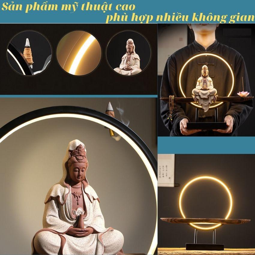 Bộ kệ Quan Âm kết hợp đèn Led , thác khói trầm hương đèn Led,đèn Led hào quang