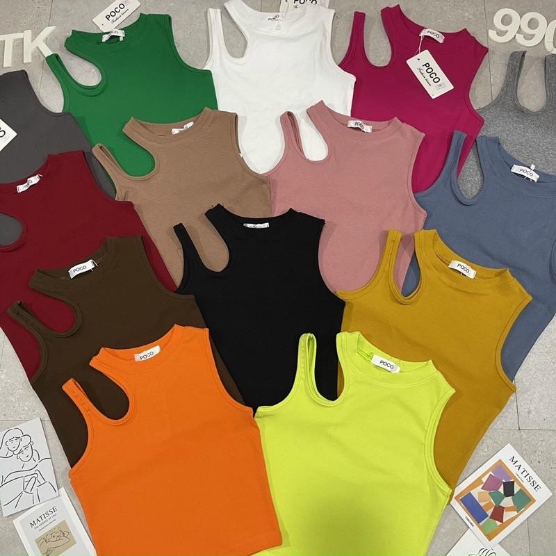 Áo kiểu sát nách khoét ngực ôm body, Áo thun khoét cổ dáng ngắn croptop PC990 - NhiNhi Shop