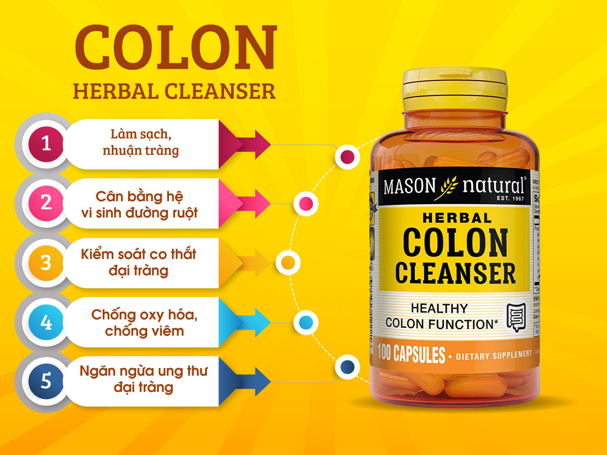 Viên Uống Hỗ Trợ Chức Năng Đại Tràng MASON NATURAL Colon Herbal Cleanser 100 Viên
