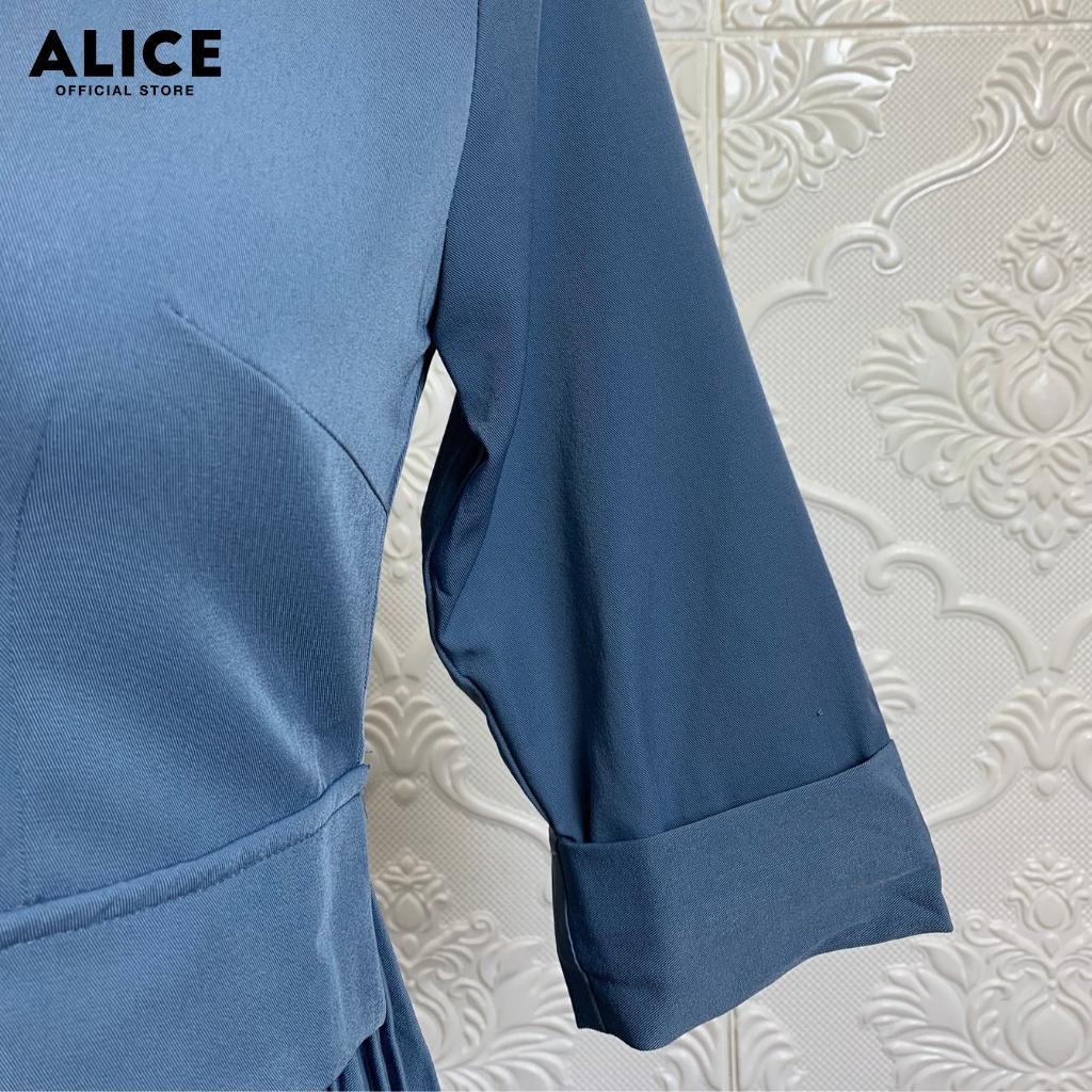 Váy Thiết Kế Cổ Vest ALICE Tay Lửng Gấp Gấu Phối Xếp Ly Vạt Áo V531