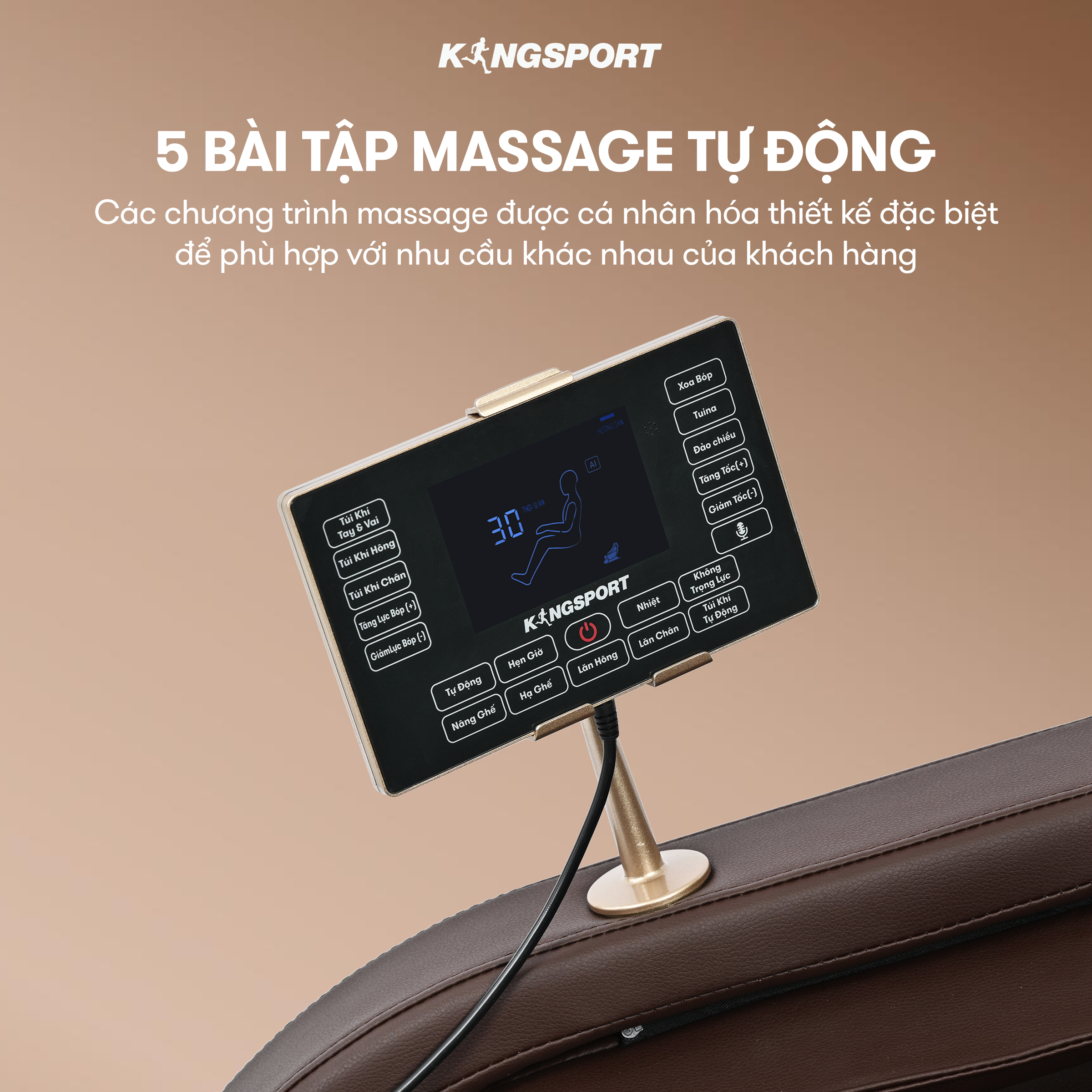 Ghế massage toàn thân KINGSPORT G9 công nghệ làm ấm Warmtech, 5 bài tập massage tự động thiết lập sẵn