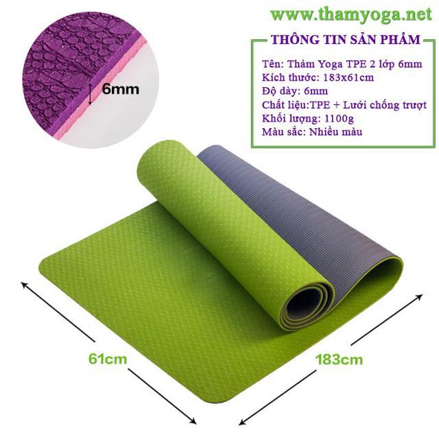 Thảm Tập Yoga/Gym/Thể Dục TPE 6mm 1 Lớp Đài Loan Êm Ái, Siêu Bám, Chống Trượt Tốt