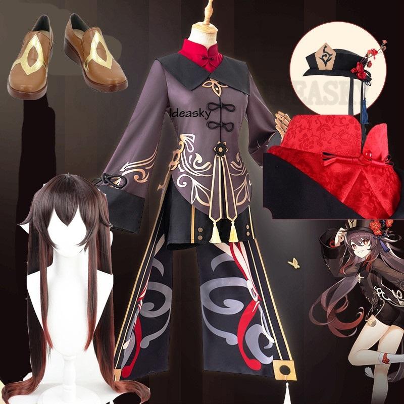 Genshin Tác Động Hutao Trang Phục Hóa Trang Đồng Nhất Tóc Giả Hóa Trò Chơi Hồ Tạo Mũ Giày Phong Cách Trung Hoa Halloween Phụ Nữ Trẻ Em Gái Trẻ Em