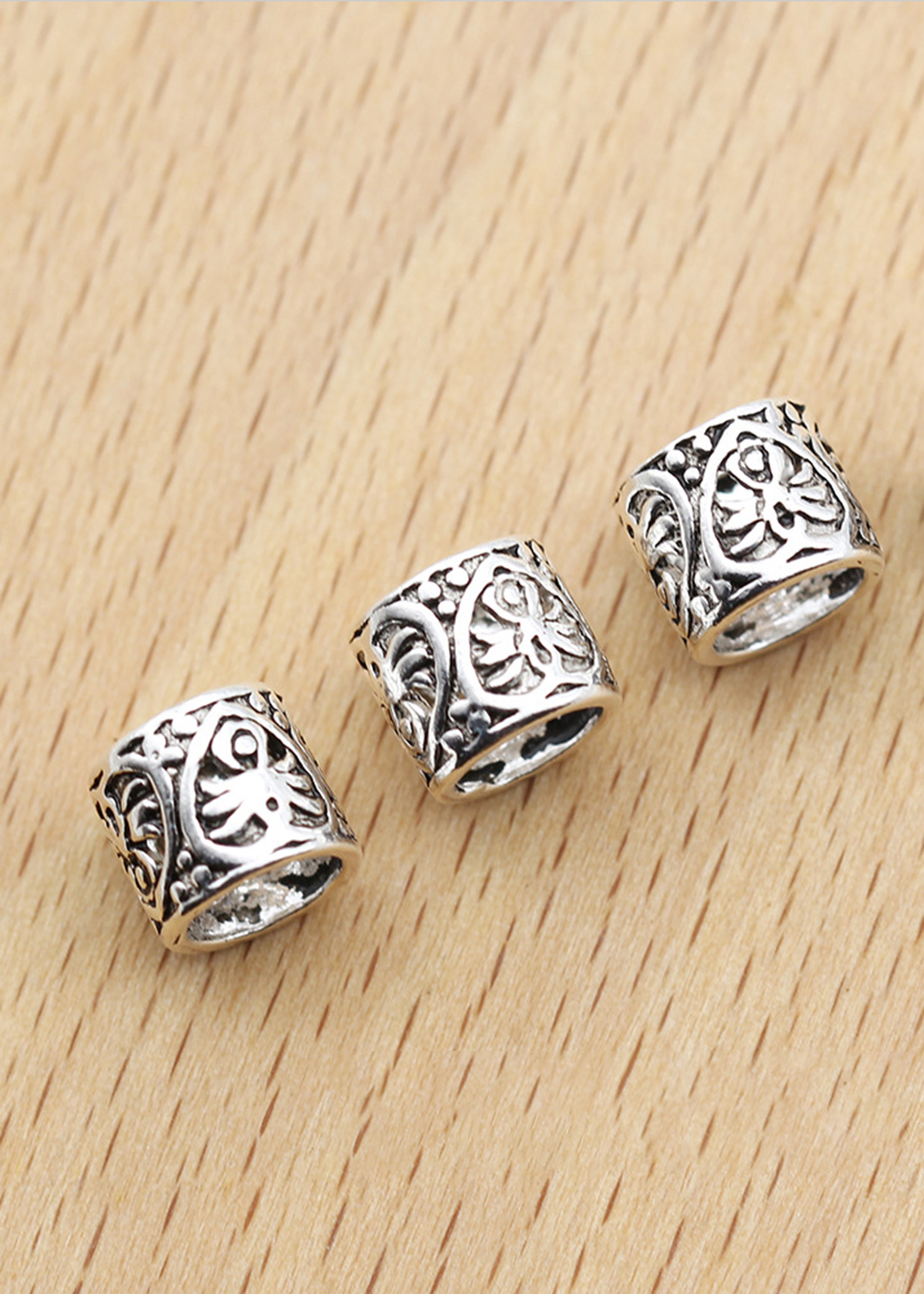 Combo 2 cái charm bạc chặn hạt họa tiết hoa văn - Ngọc Quý Gemstones