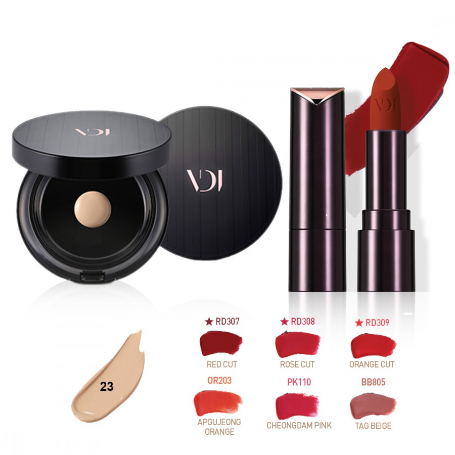 Bộ trang điểm VDIVOV son lì Lip Cut Rouge Velvet BB805 TAG BEIGE 3.8g và phấn nền Double Stay Foundation 23N Deep Ivory (tặng lõi) 30g