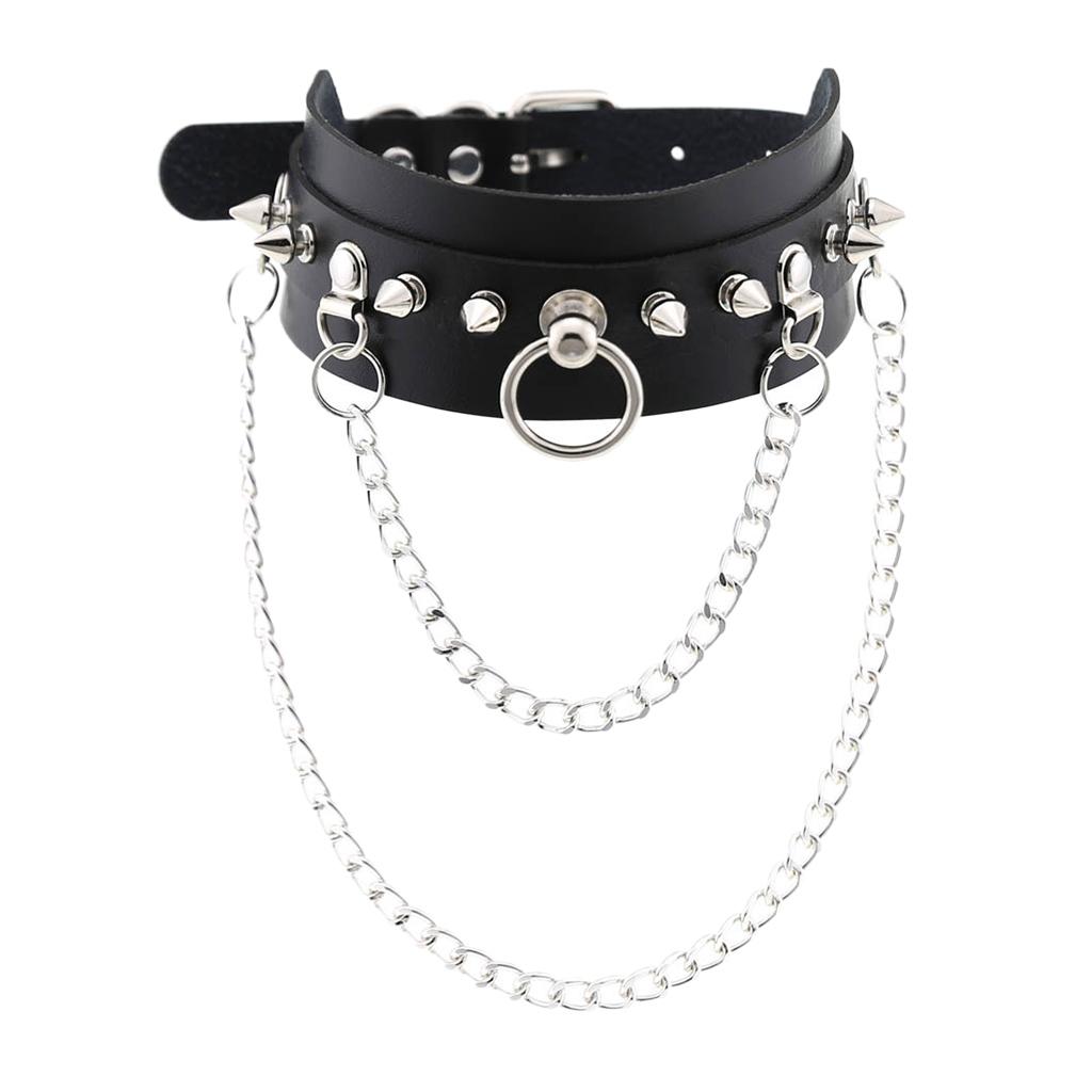 Women Mens Punk Gothic Collar Choker PU Leather  Rivet Necklace