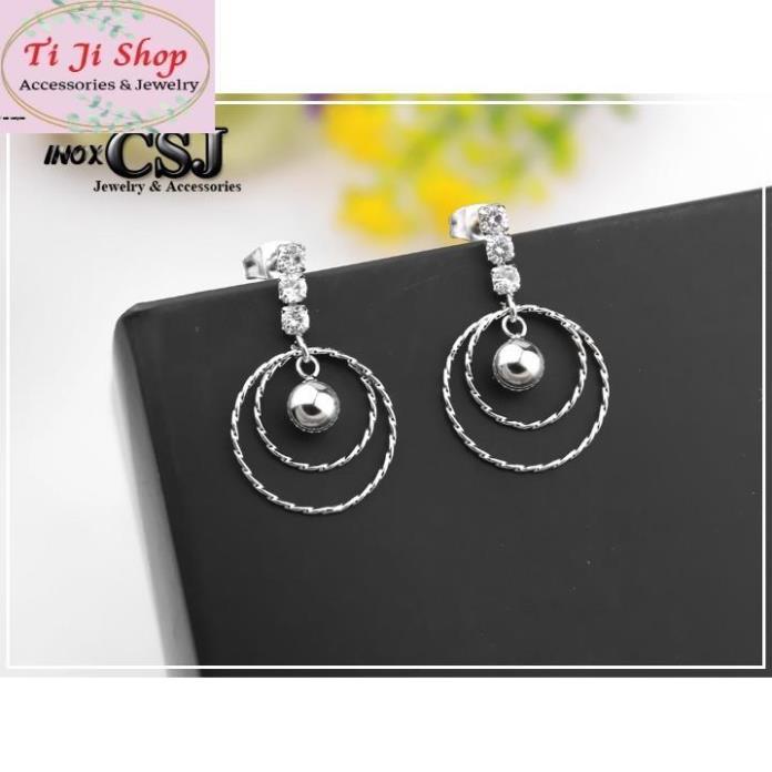 BÔNG TAI NỮ INOX TÒN TEN HÌNH TRÒN CÓ BI