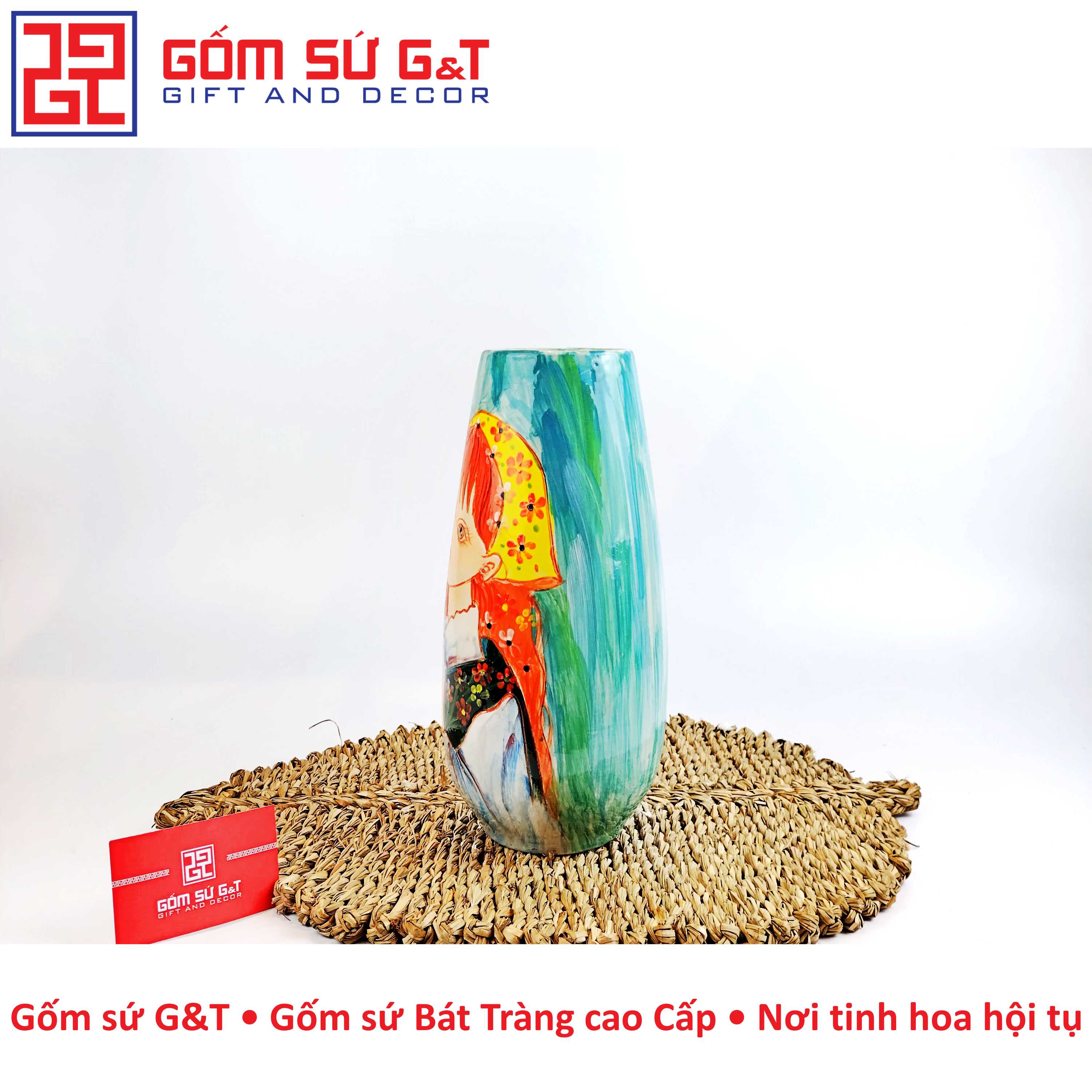 Lọ hoa dáng bom miệng rộng vẽ cô gái Nga Gốm Sứ G&T