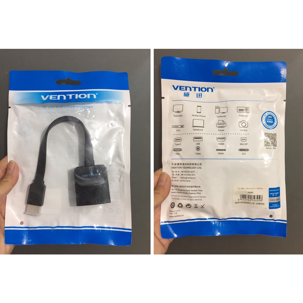 Cáp chuyển đôi tín hiệu HDMI male ra VGA female 15cm Vention 74345 - Hàng chính hãng