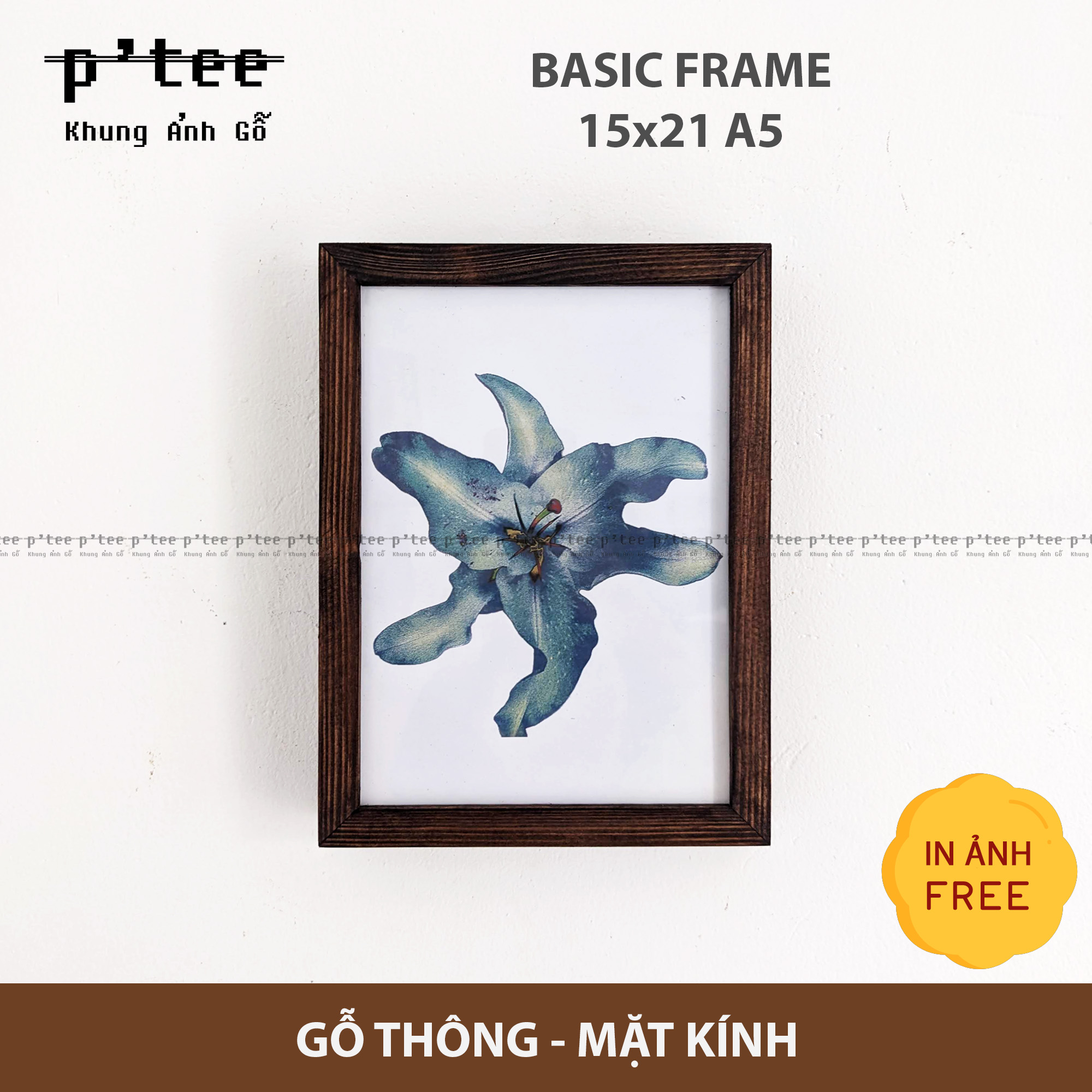 Khung ảnh 15x21 A5 Basic Vintage - Khung hình gỗ thông mặt kính - Khung ảnh gỗ P'Tee