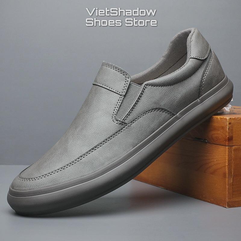 Slip on, giày lười nam thương hiệu BAODA - Chất liệu da PU, đế cao su 3 màu trắng, đen, ghi - Mã SP 22441