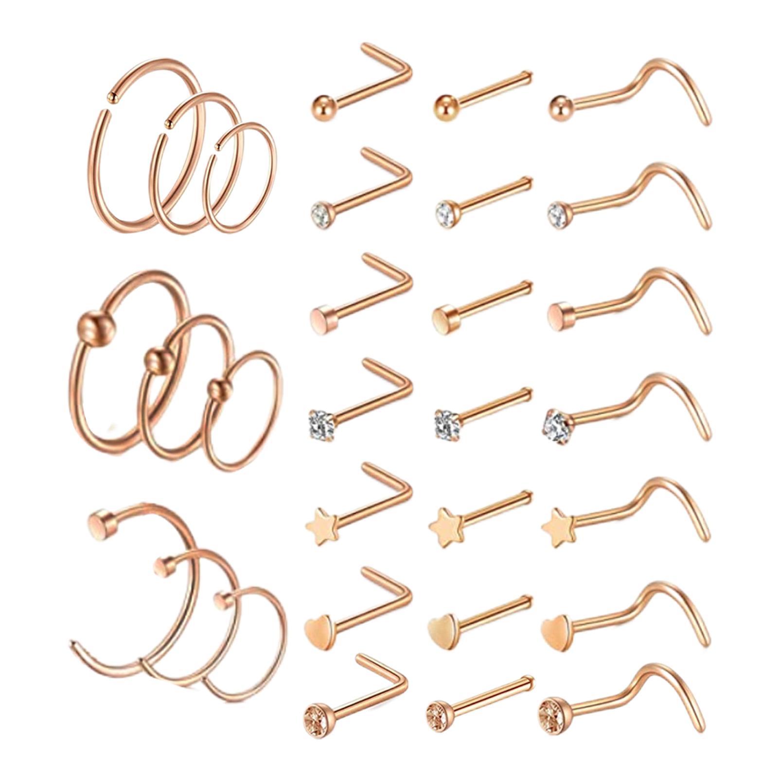 30Pcs Stainless Steel Stud Nose Ring L Shape Nose Piercing for Womens Mens
