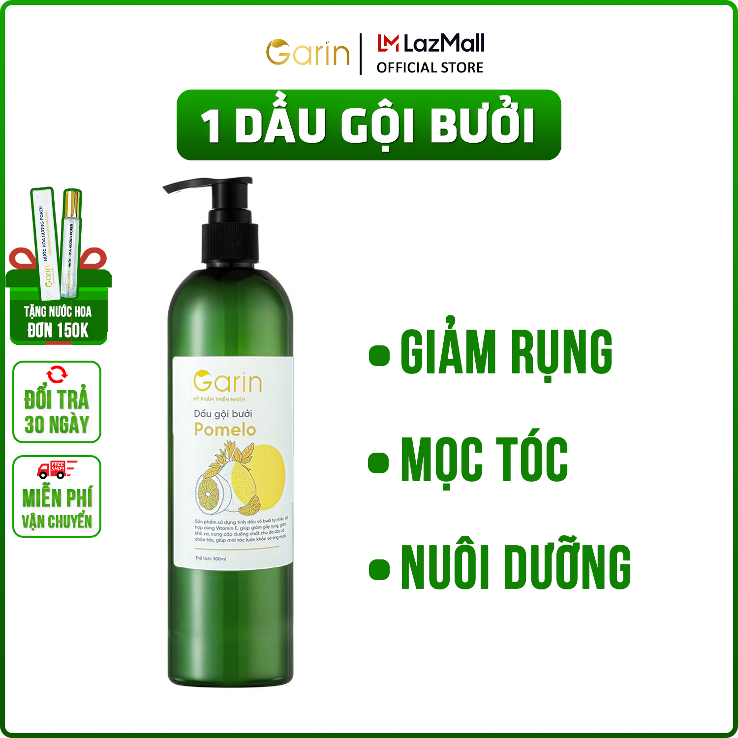 Dầu gội bưởi mọc tóc và giảm rụng tóc Garin nuôi dưỡng tóc từ gốc đến ngọn cho nam nữ chính hãng 300ml