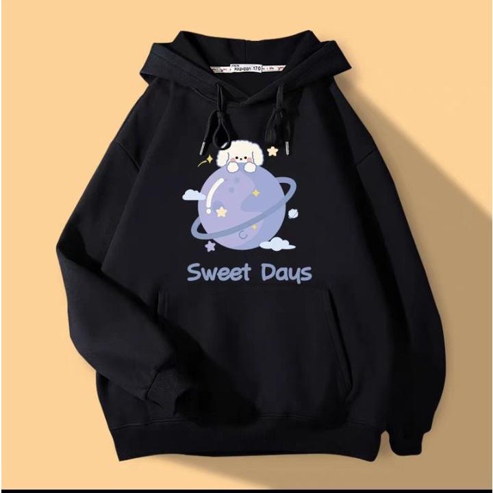 Áo hoodies cừu trắng vũ trụ chất nỉ bông phom unisex nam nữ mặc đều đẹp