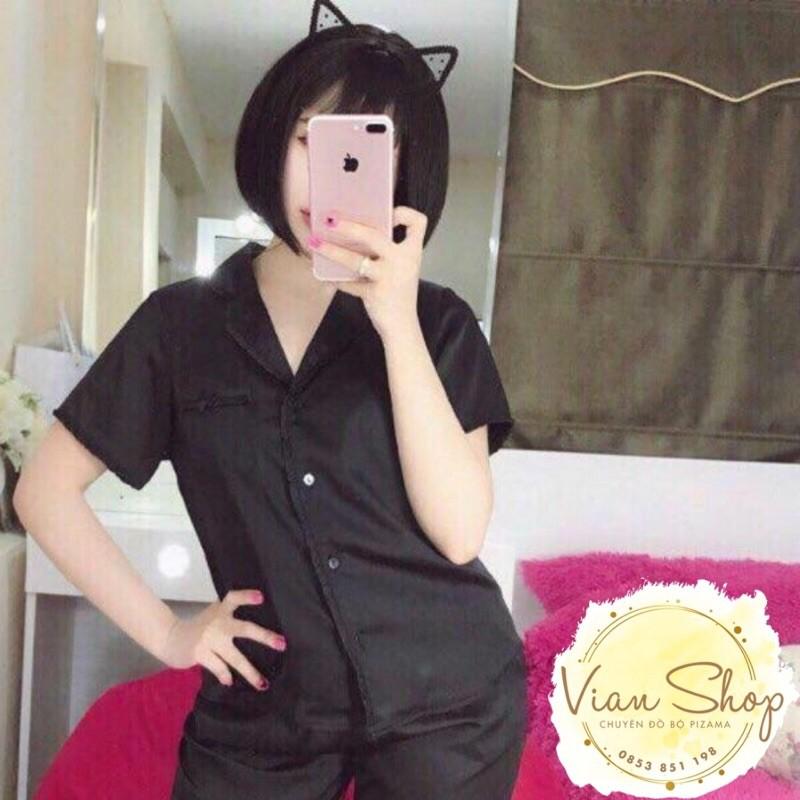 Bộ đồ pijama lụa, bộ lụa Cộc Đùi viền bèo nơ túi xinh xắn