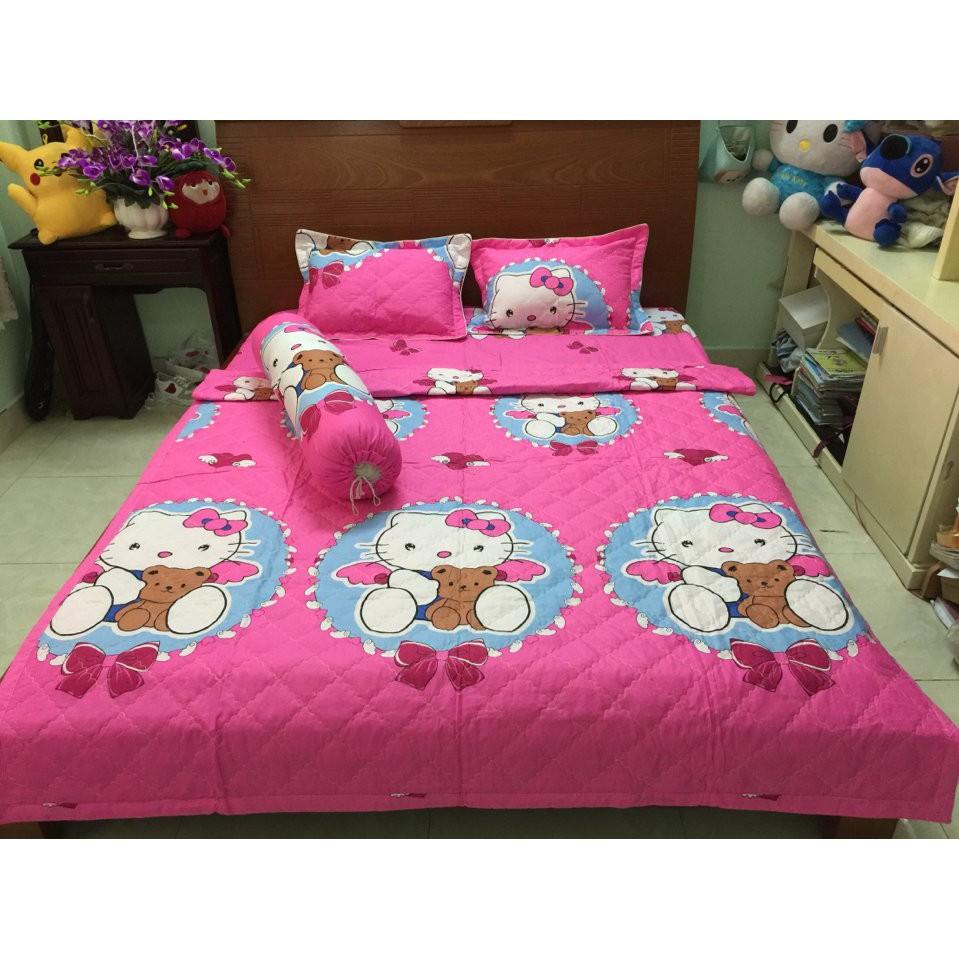 Bộ Chăn Ga Gối Cotton Poly Hello Kitty 1m8x2m