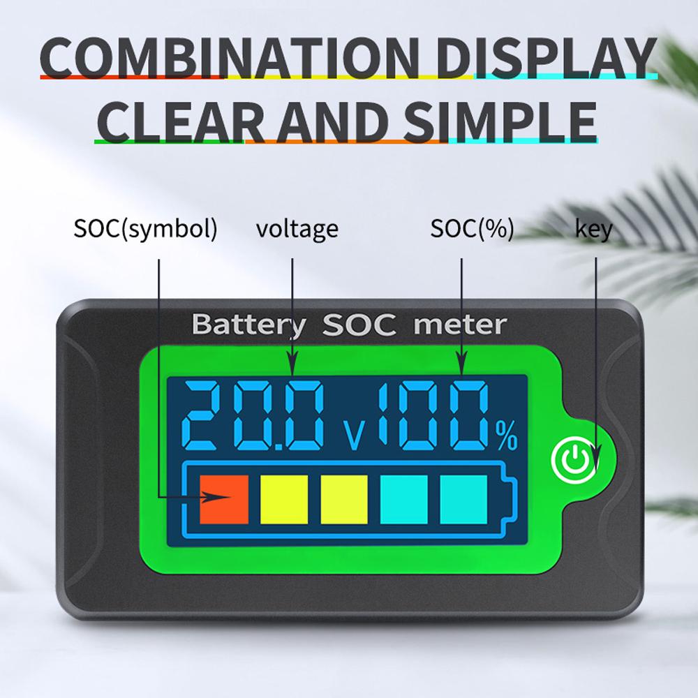 Waterproof Battery SOC Power Meter Capacity Indicator 8-100V Direct Current Voltmeter 12.0V 24V 36V 48V 60V 72V Lithium Iron Phosphate Battery Ternary Lithium Polymer Battery Tester