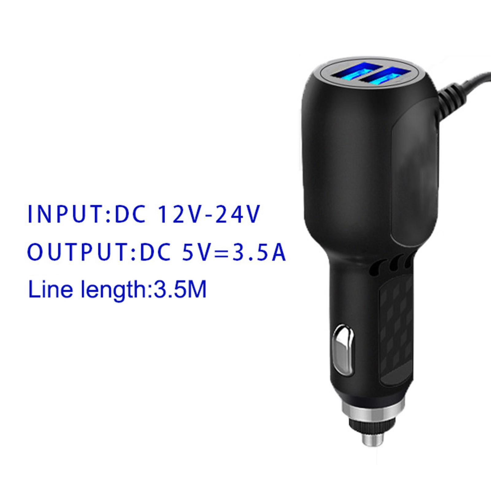 USB Car Charger with 3.5M Cable Lighter USB Charger Dual USB