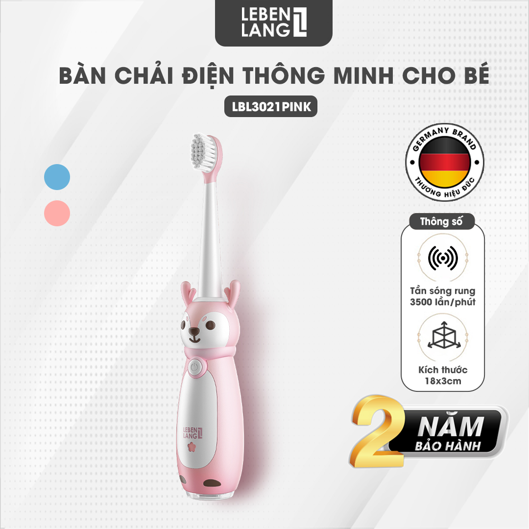 Bàn chải điện thông minh cho bé Lebenlang LBL3021, thiết kế đáng yêu cho bé, chống thấm nước IPX7, 3 chế độ, bảo hành 2 năm - hàng chính hãng