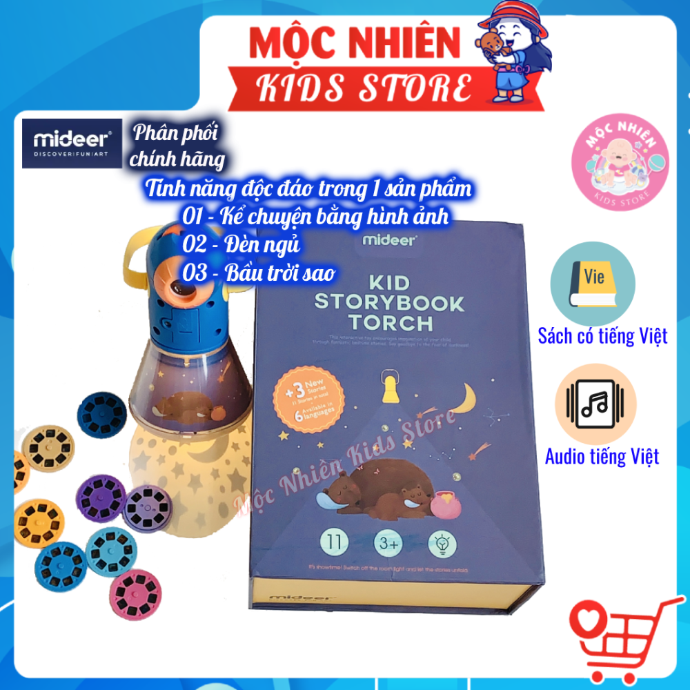 Đồ Chơi Đèn Pin Kể Chuyện MIDEER Kết Hợp Đèn Ngủ - Mideer StoryBook Storch - Phiên Bản 11 Truyện và 12 Truyện