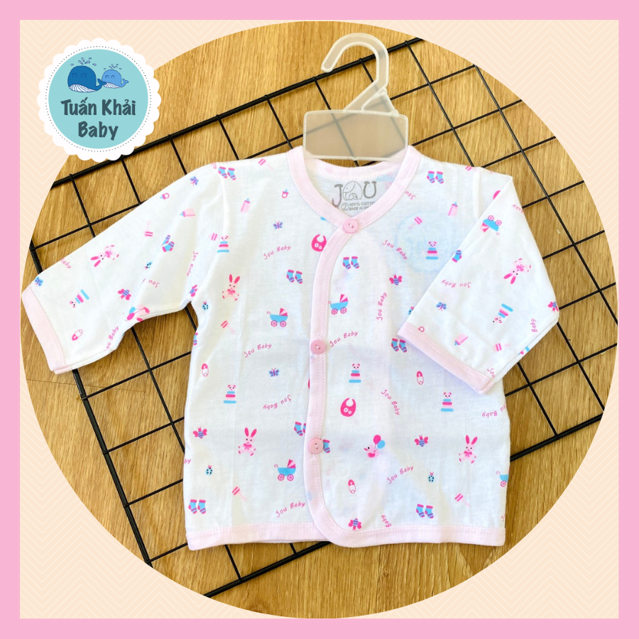 Hình ảnh Combo 5 Áo Sơ Sinh cotton cao cấp JOU - Mẫu Tay Dài Cài Xéo Họa Tiết - Size 1,2,3 cho bé sơ sinh -9kg