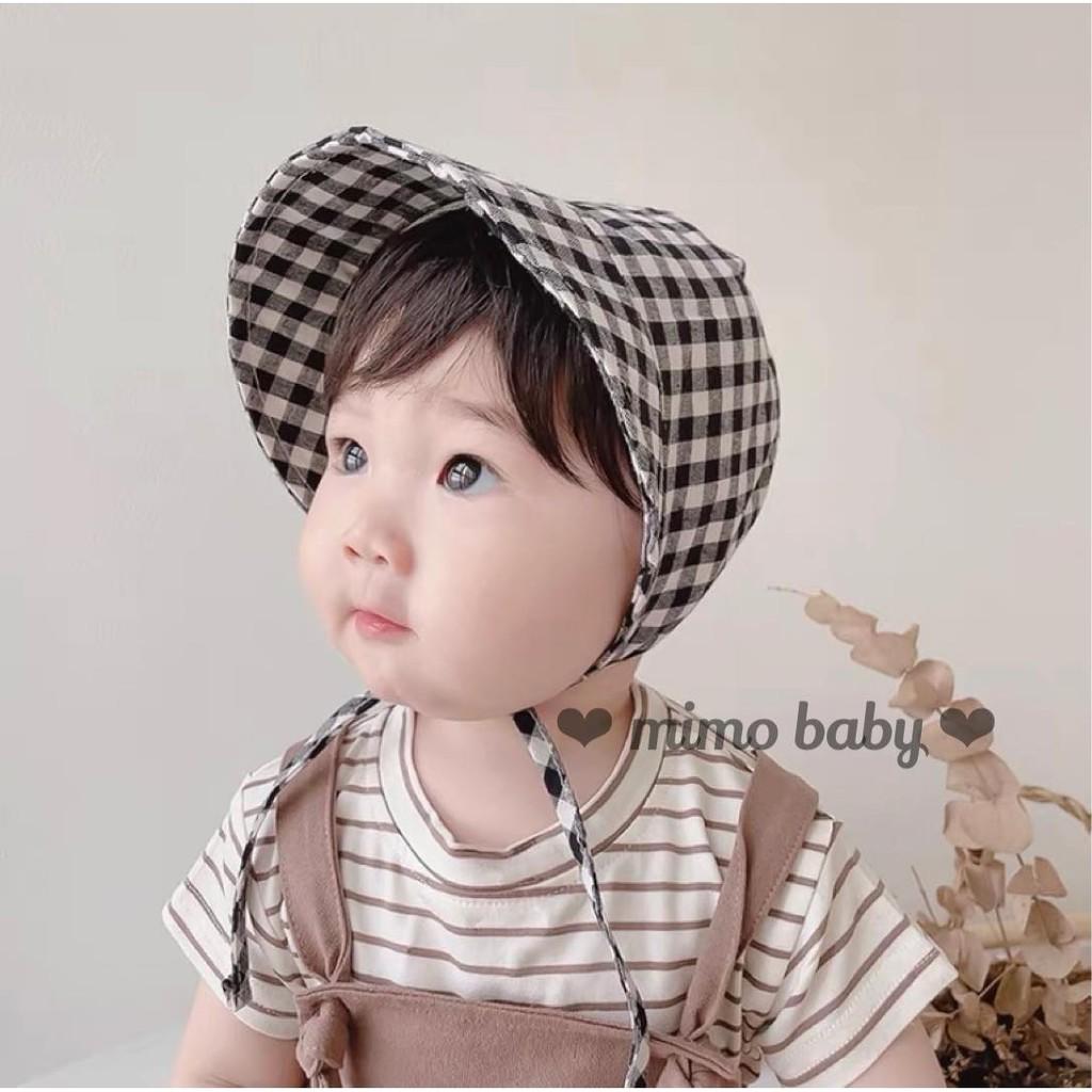 Mũ tiểu thư vải đũi vintage cho bé (0-12m)