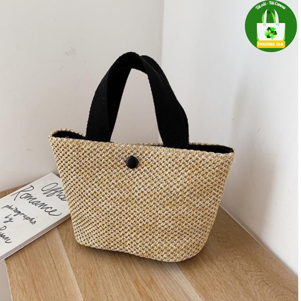 Túi Vải Rơm Cúc Bấm Cầm Tay đựng Đồ thời trang Trương Gia Túi Vải - Túi Canvas