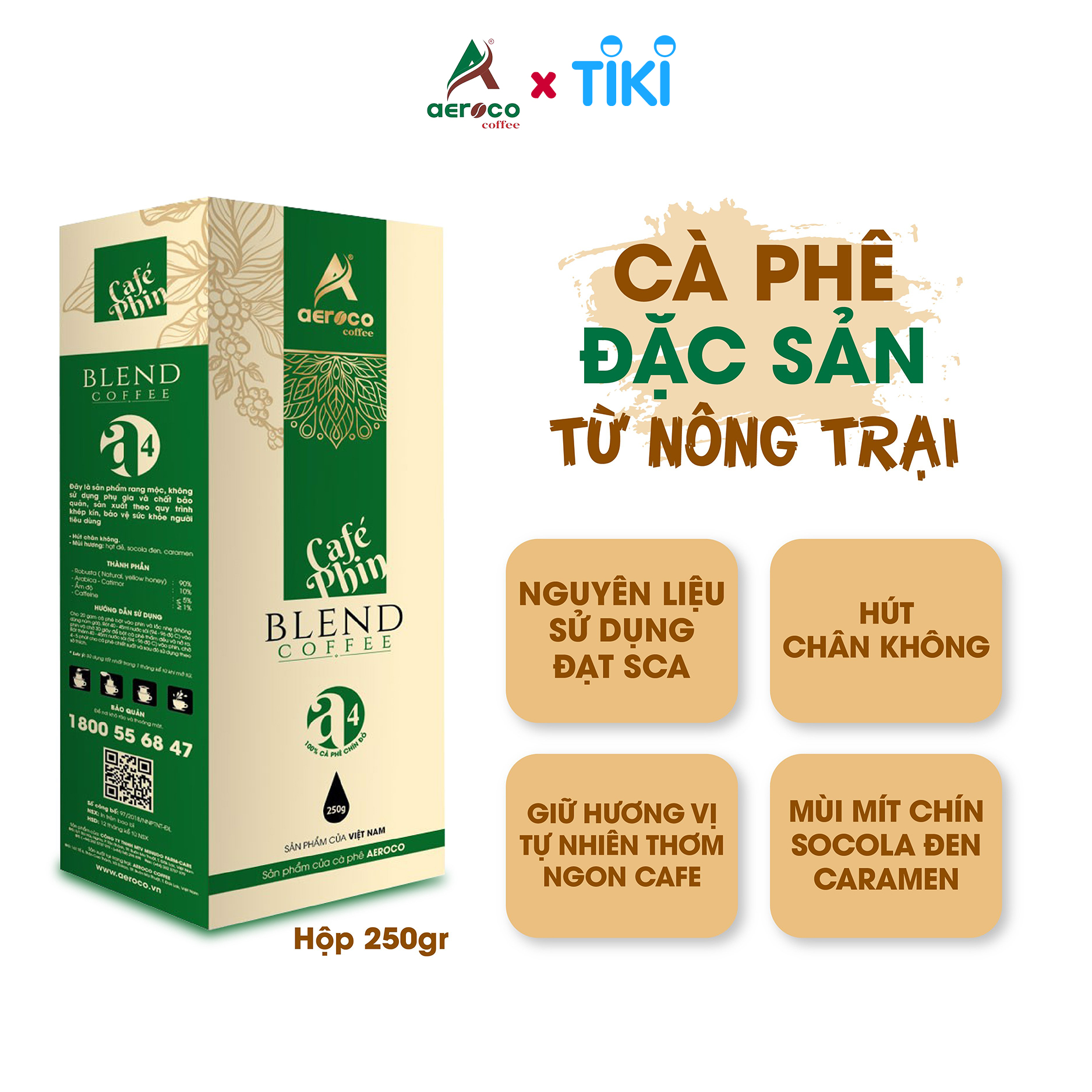 Đặc Sản Buôn Mê Thuột - Cà Phê Đặc Sản Aeroco A4, Hộp 250G, Pha Phin, Nguyên Chất 100% Rang Mộc Hậu Vị Ngọt Thơm Quyến Rũ