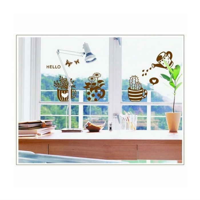 Decal Ba Chậu Cây Nâu PK179